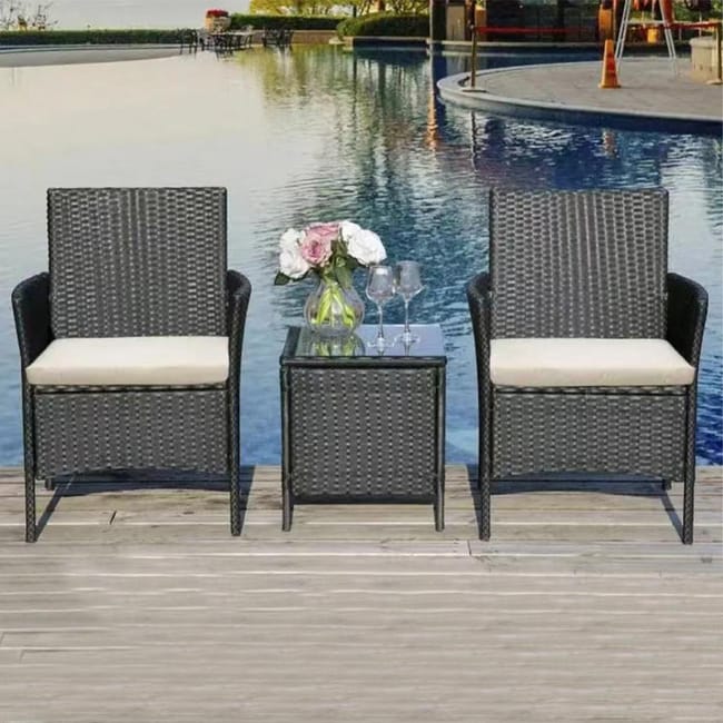 Set da Giardino Grigio Scuro Poltrone Tavolino Rattan Esterno
