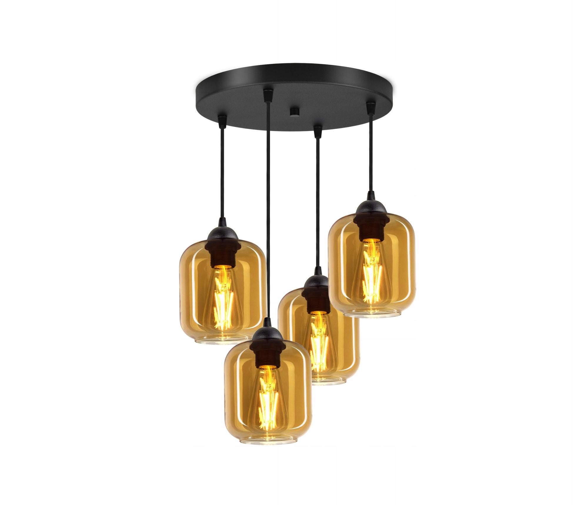 Suspension 4xe27 moderne miel noir transparent à 4 lumières avec verre
