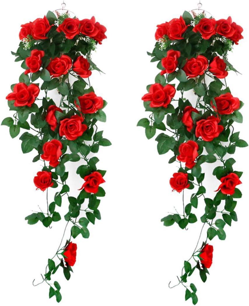 2 Paniers De Fleurs Artificielles Murales - Plantes Suspendues 85 Cm - Rose - Décoration Maison Sans Entretien