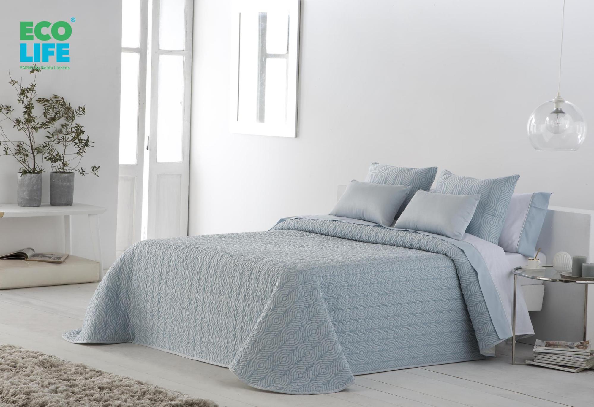 Colcha bouti relleno 120 grs tejido jacquard kim azul para cama de 120 cm