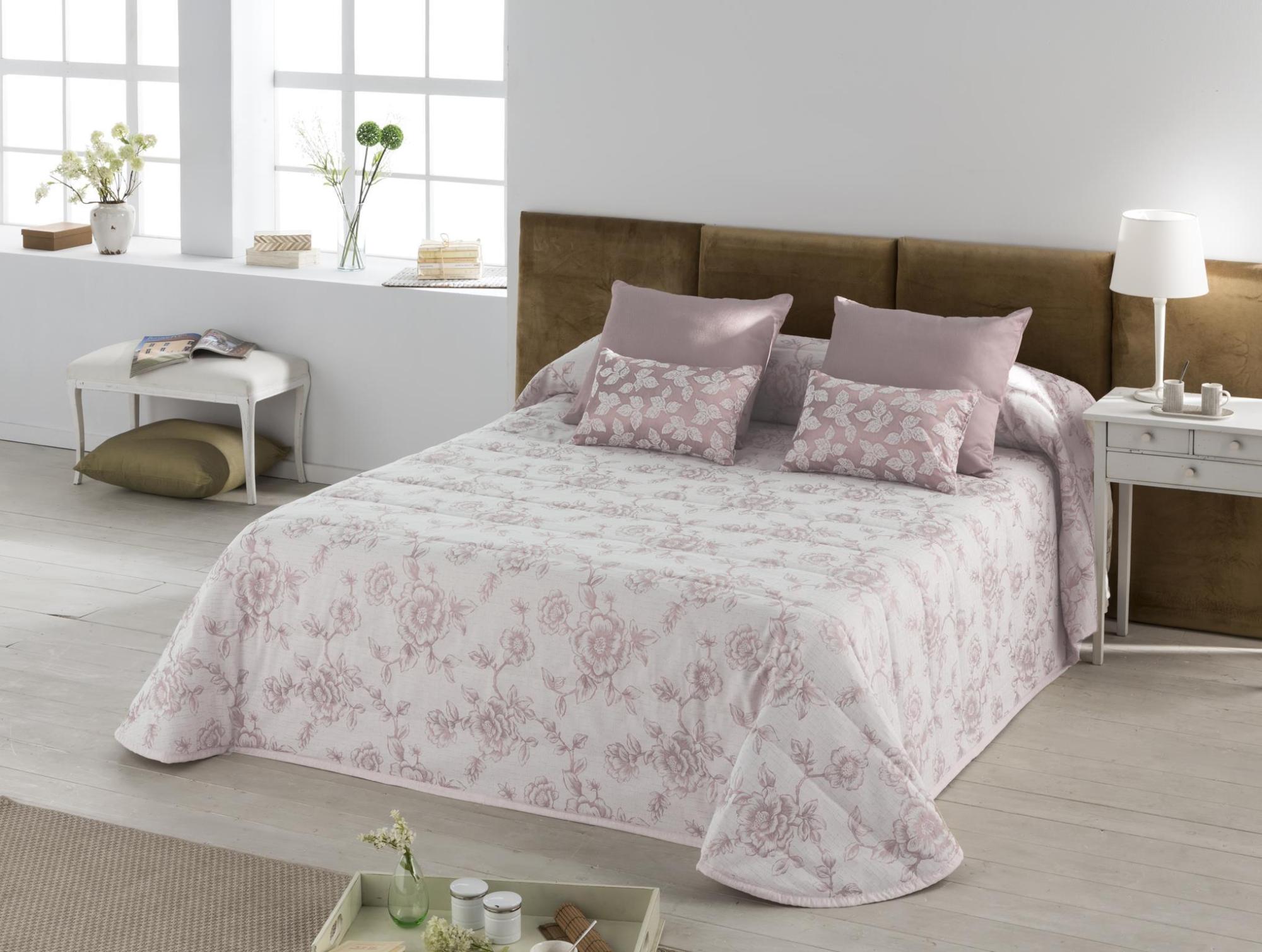Colcha bouti relleno 90 grs tejido jacquard fantasy rosa para cama de 90 cm