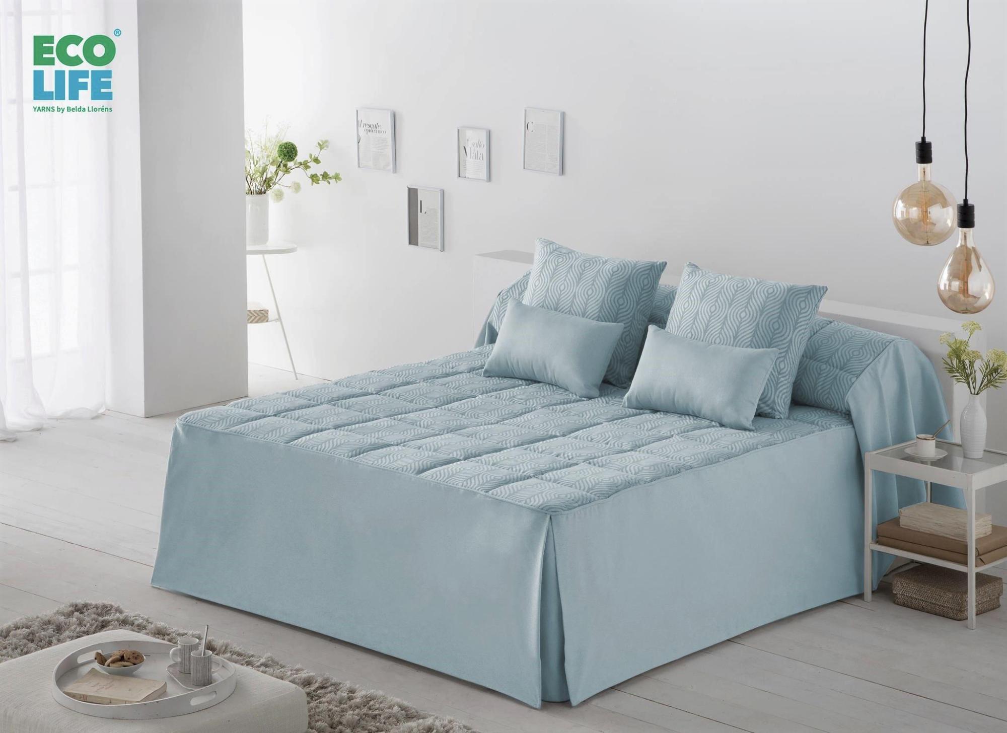 Colcha edredón con volante y relleno 250 gr kim azul para cama de 180 cm