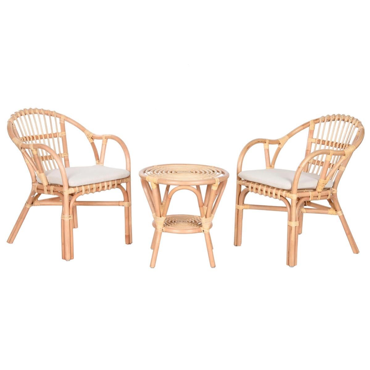 Tavolo con 2 sedie Home ESPRIT Bianco Naturale 50 x 50 x 50 cm | Leroy ...