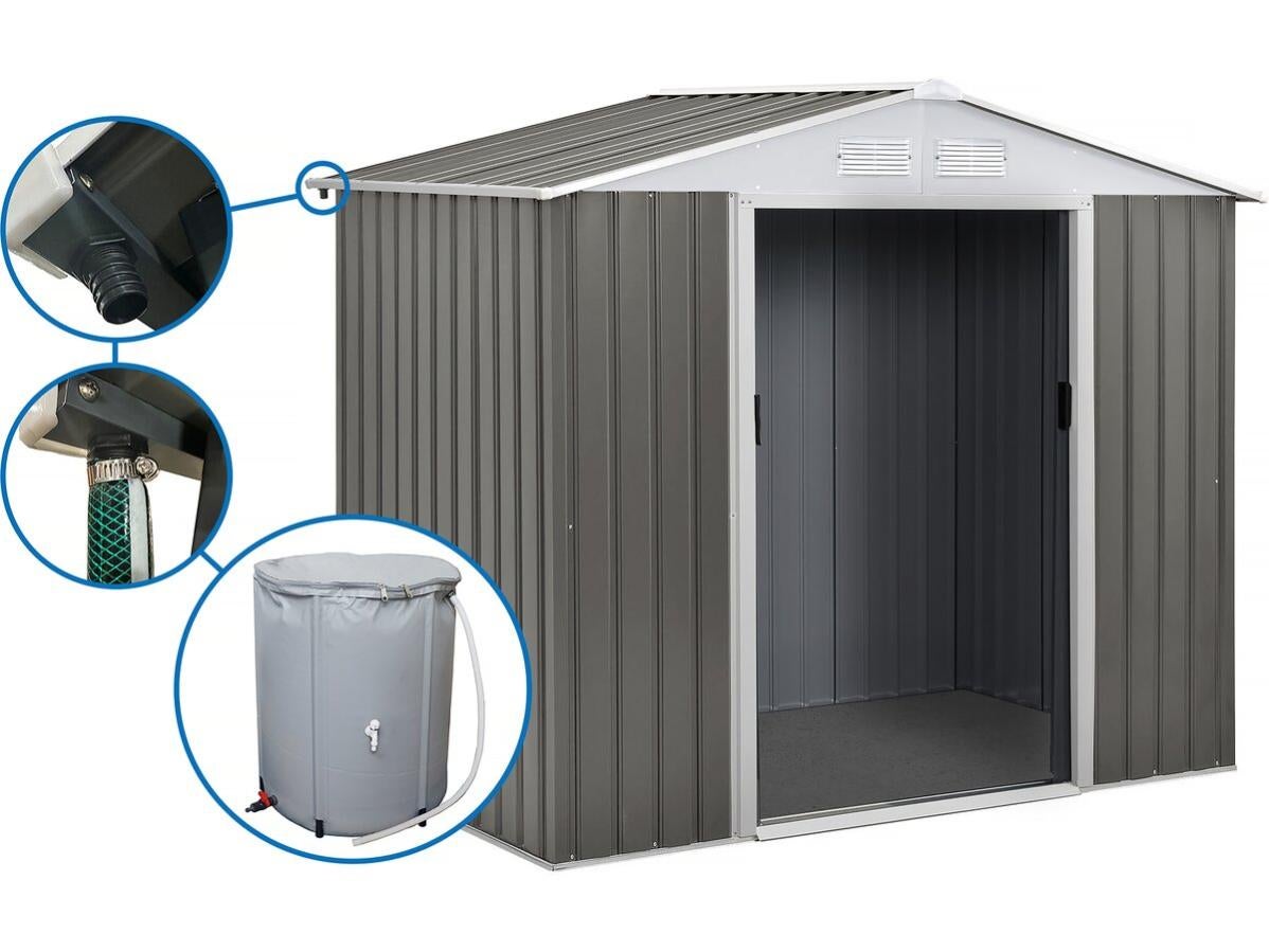 Abri jardin métal "Dallas" - 5,29 m² avec gouttière et récupérateur d