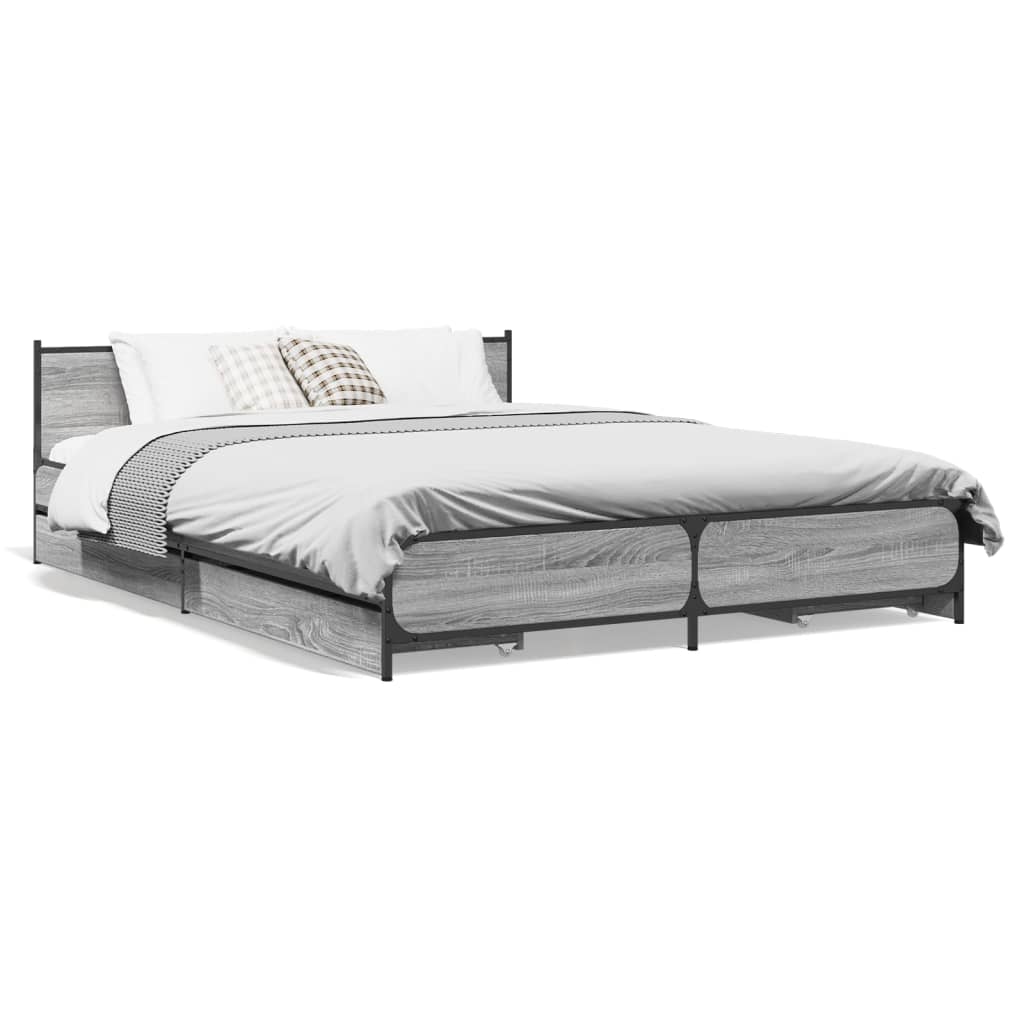 Lit double | Lit adulte | Cadre de lit et tiroirs sonoma gris 140x190 ...