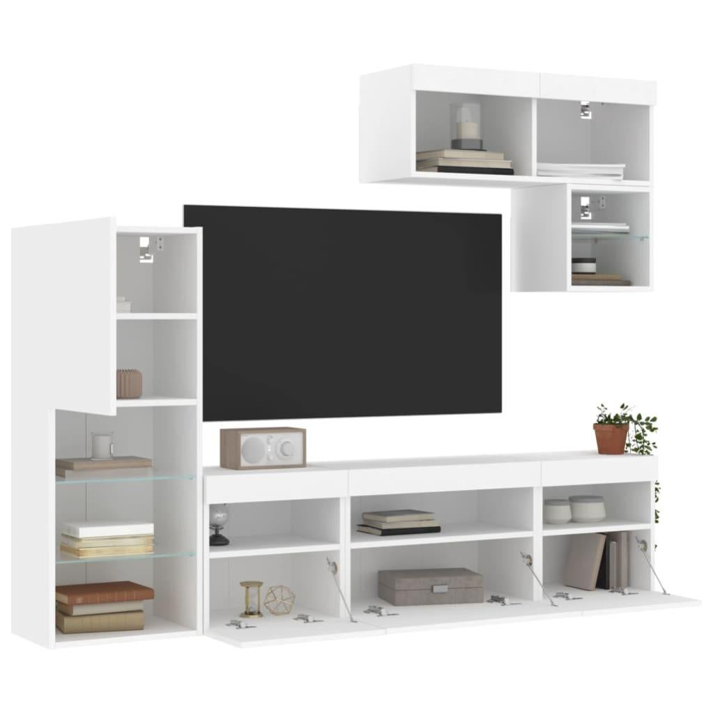 vidaXL Mobili TV a Muro con LED 6pz Neri in Legno Multistrato
