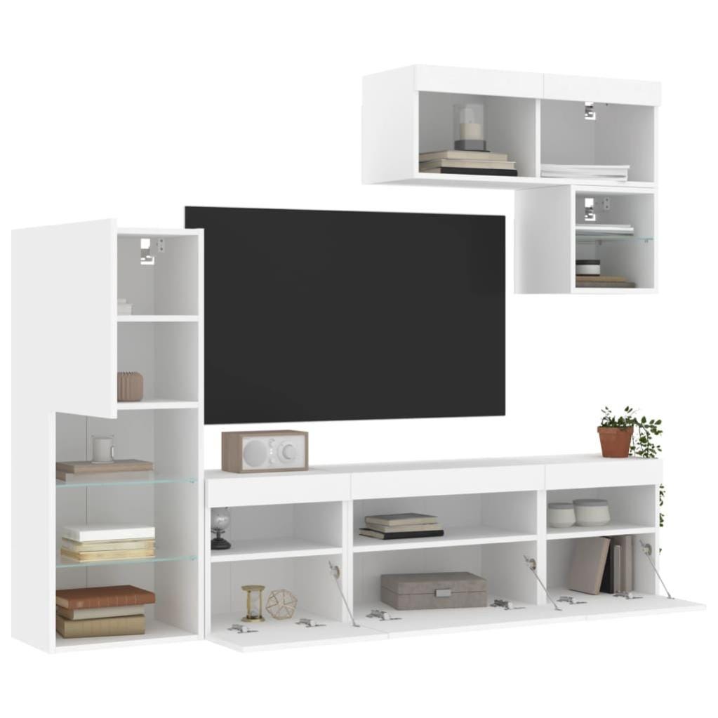 vidaXL Mobili TV a Muro con LED 6pz Neri in Legno Multistrato vidaXL Mobili TV a Muro con LED 6pz Neri in Legno Multistrato
