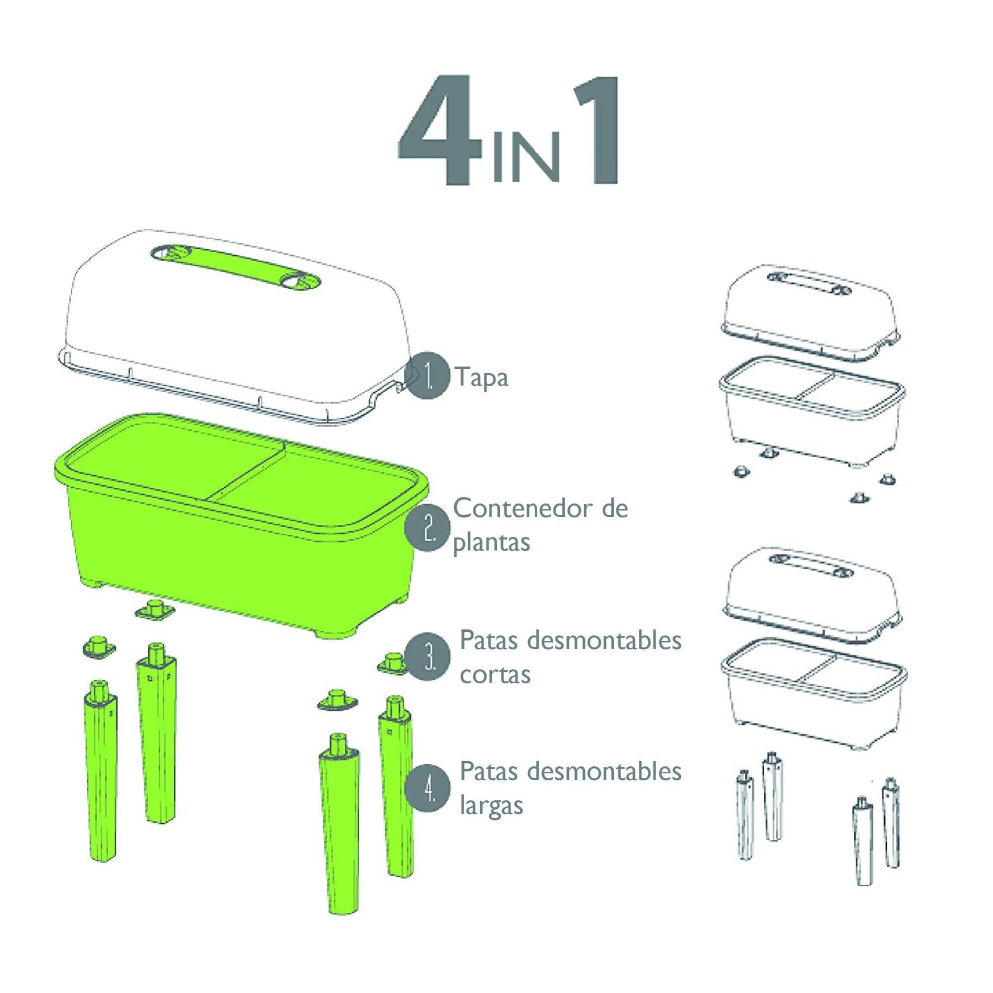 Set da giardino urbano da 52 L in PP nero + annaffiatoio da giardino verde da 4,5 L - 4