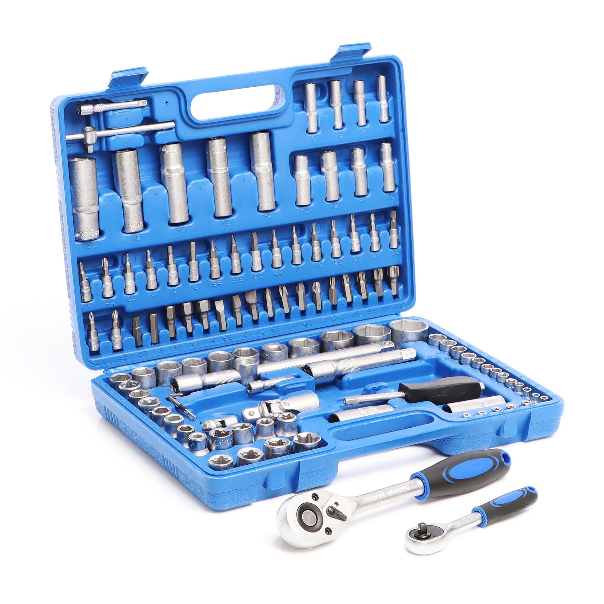 Coffret De Clés à Douilles Wiltec 108 Pièces - Entraînement 1/2" Et 1/4" - Mallette Complète Pour Bricolage Et Pro