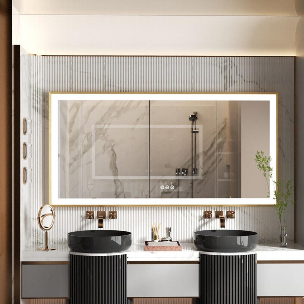 MIRRORIZE Miroir mural de salle de bain rond avec cadre doré (24 po H x 24 po L) | Home Depot Canada