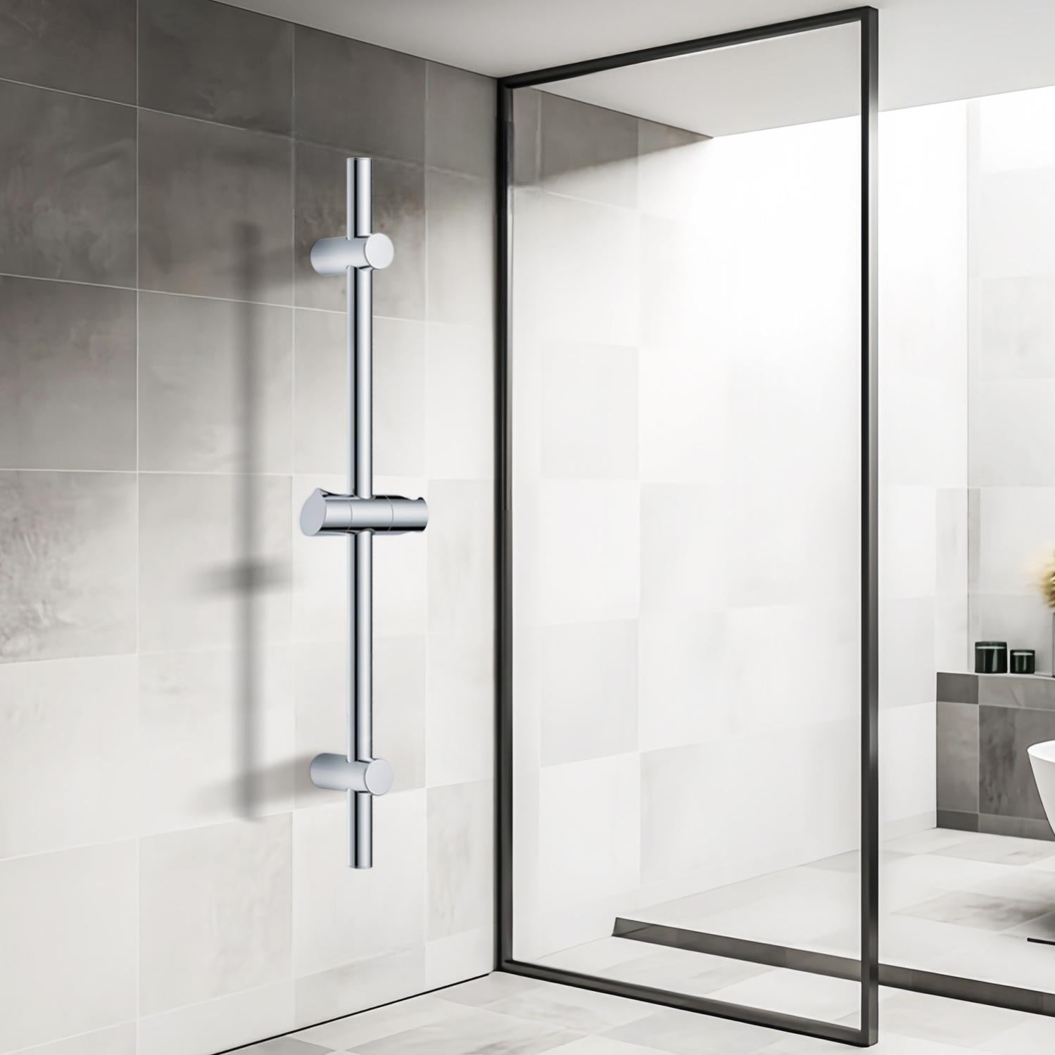 Barre de douche Chromé 70cm, Barre de douche en acier inoxydable avec Support de pommeau de douche pivotant à 360°-Fixations murales ajustables - 7