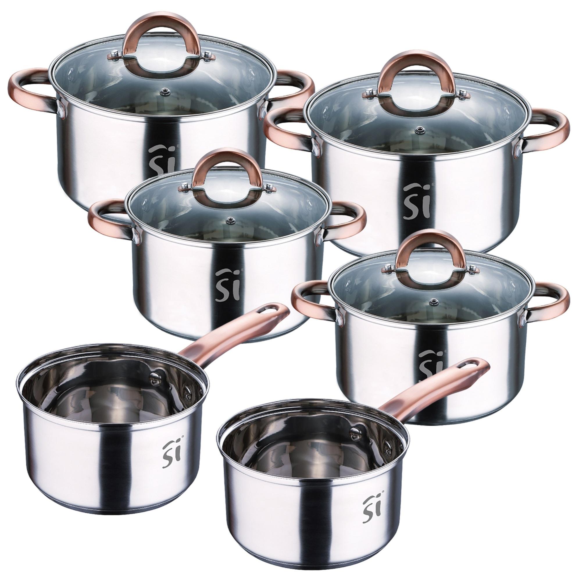 Set Pentole San Ignacio VITA 3 Pezzi: Casseruole E Pentola In Acciaio Inox Con Coperchi In Vetro, Adatte A Induzione, Dimensioni 20, 24 E 28 Cm