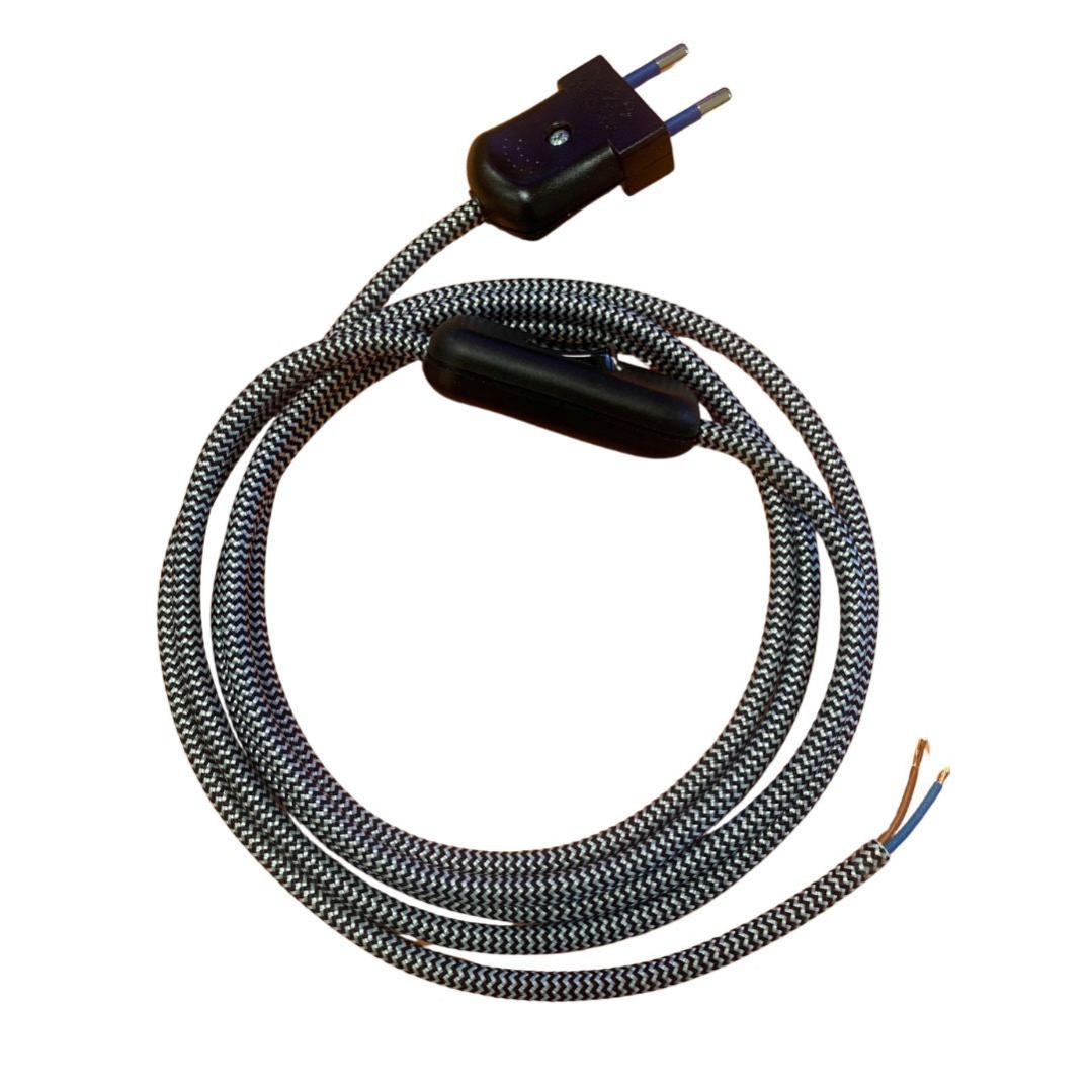 Kit Cavo Tessile Blu 2 Metri - Include Interruttore E Spina, Per Progetti Elettrici Moderni