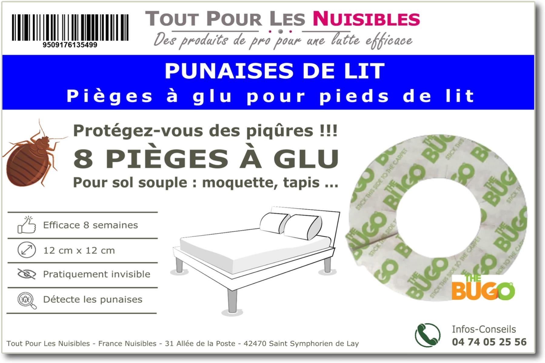8 Pièges Punaises de lit à glu pour Pied de lit - Sol Souple - The BUGO