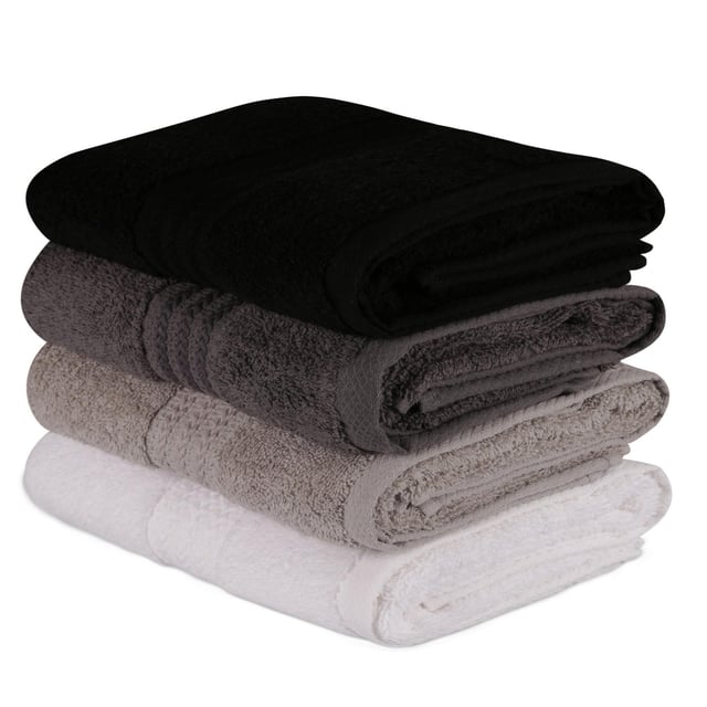 Ensemble de serviettes à main (4 pièces) en coton blanc, gris, gris foncé et noir