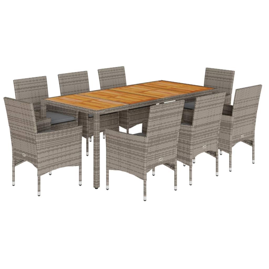 Ensemble De Jardin 9 Pièces VidaXL - Table Et Chaises En Résine Tressée Gris Clair Avec Coussins