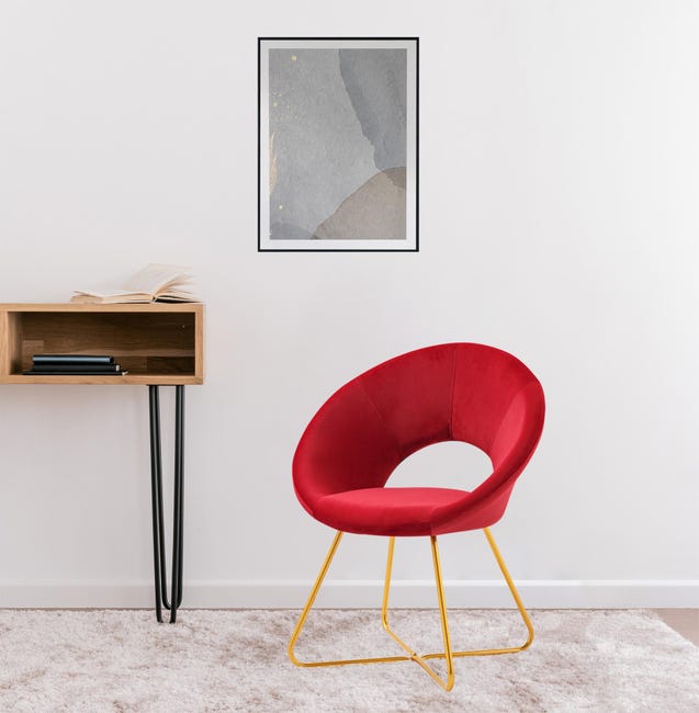 Poltrona In Velluto TIANSHU Con Supporto Collo - Per Camera, Salotto O Balcone, Gambe In Metallo, Rosso - Foto 6