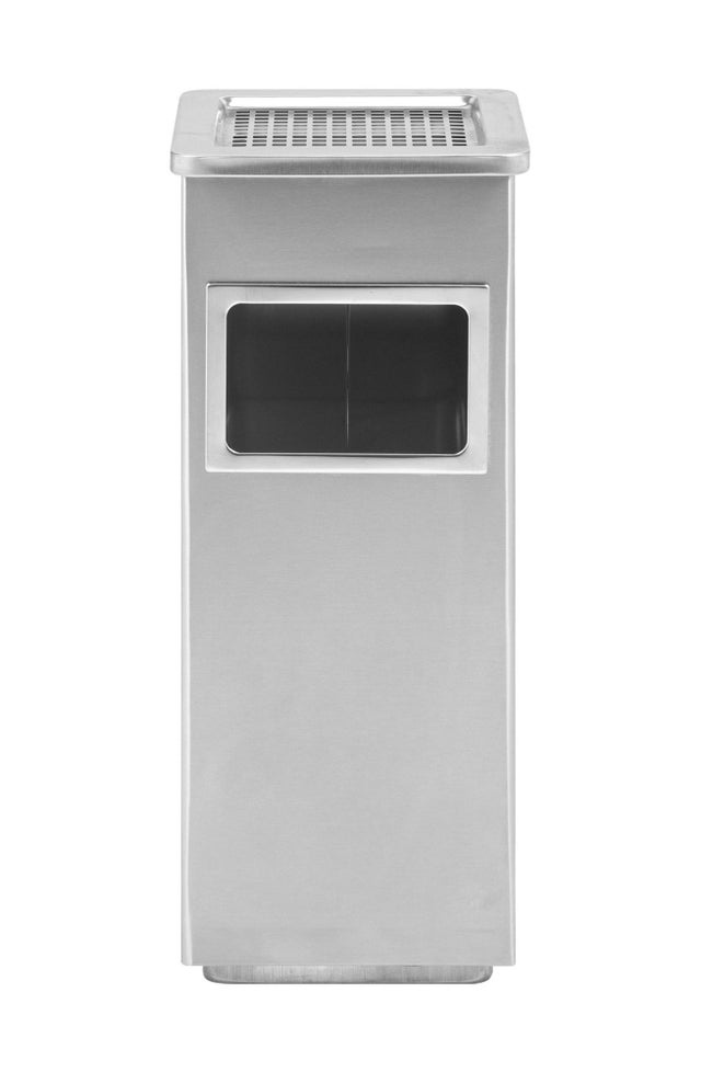 Posacenere 2 In 1 Da Terra In Acciaio Inox Per Esterno Con Gettacarte Rotondo O Rettangolare Con Secchio Pattumiera Sigarette - Mod2Grigio