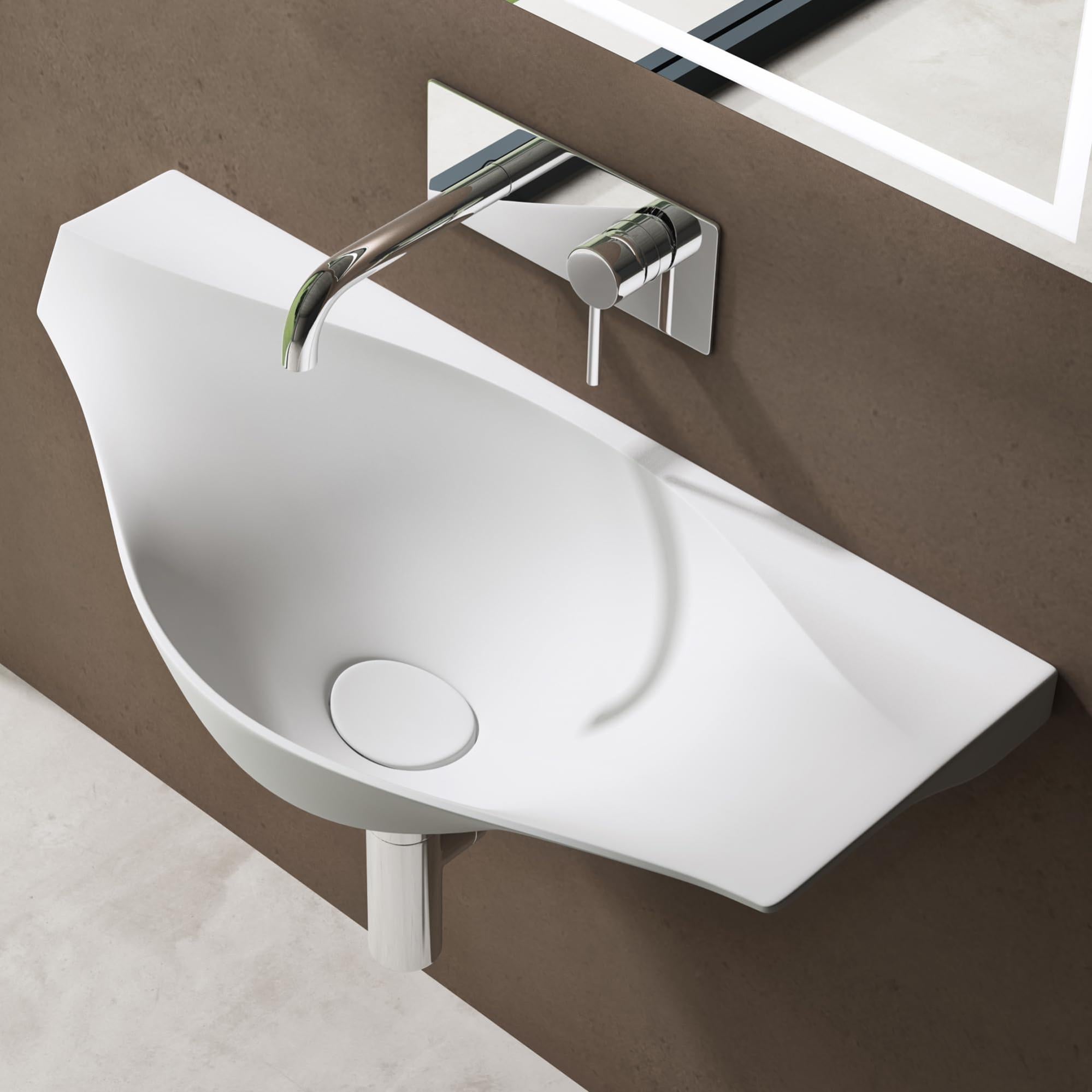 Doporro Lavabo Suspendre Vasque Murale Solid Surface Blanc Mat Pour