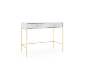 Buffet Banff Blanc Avec Pieds Dorés - 2 Tiroirs, 107 Cm De Large | Style Glamour, Système Pousser-pour-ouvrir