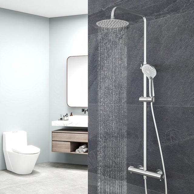 OCEAN colonna doccia con miscelatore termostatico, set doccia completo tondo, altezza regolabile 74-117cm, cromato