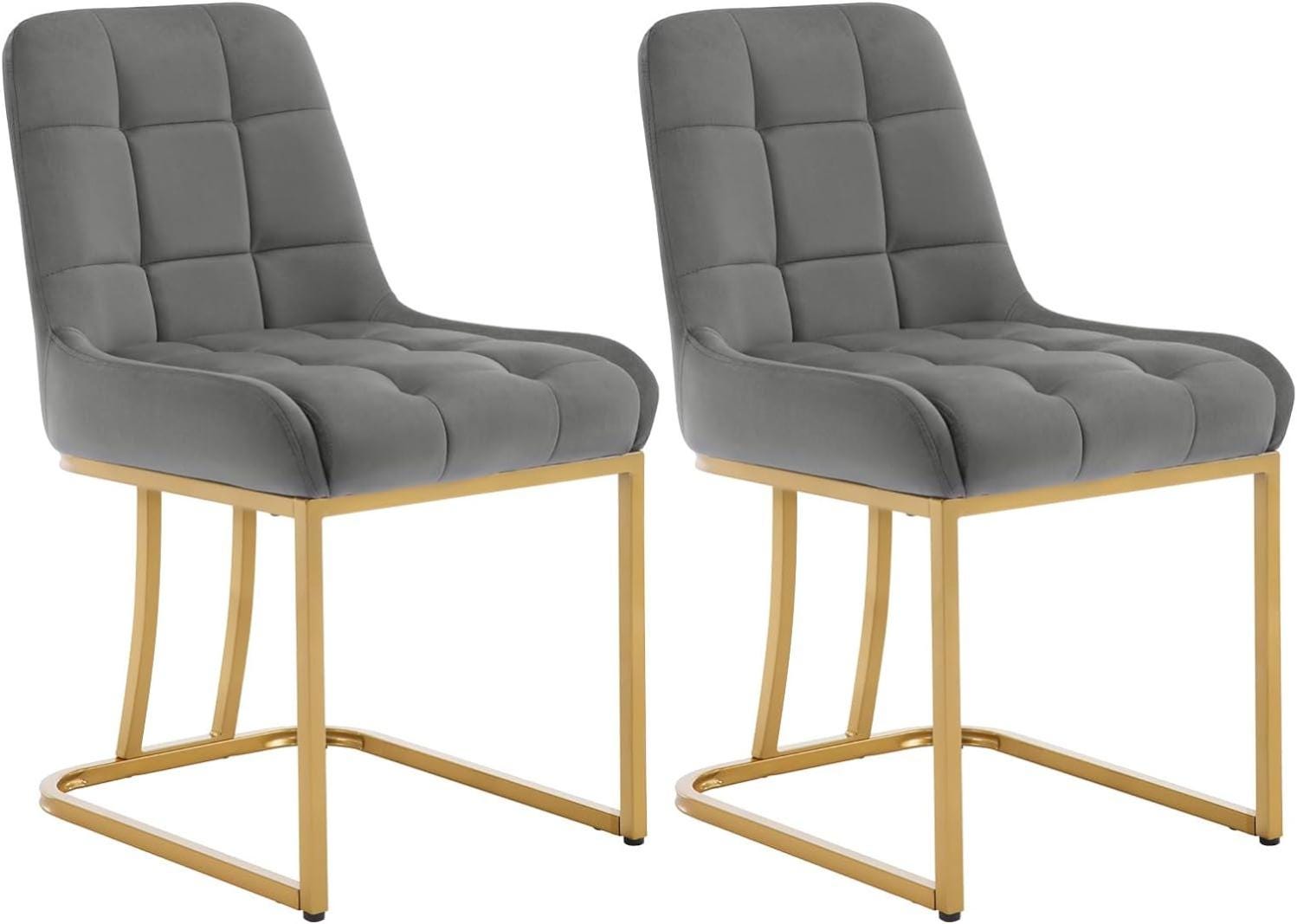 WOLTU Lot De 2 Chaises Salle à Manger Velours Crème - Siège Rembourré Structure Métal Arc