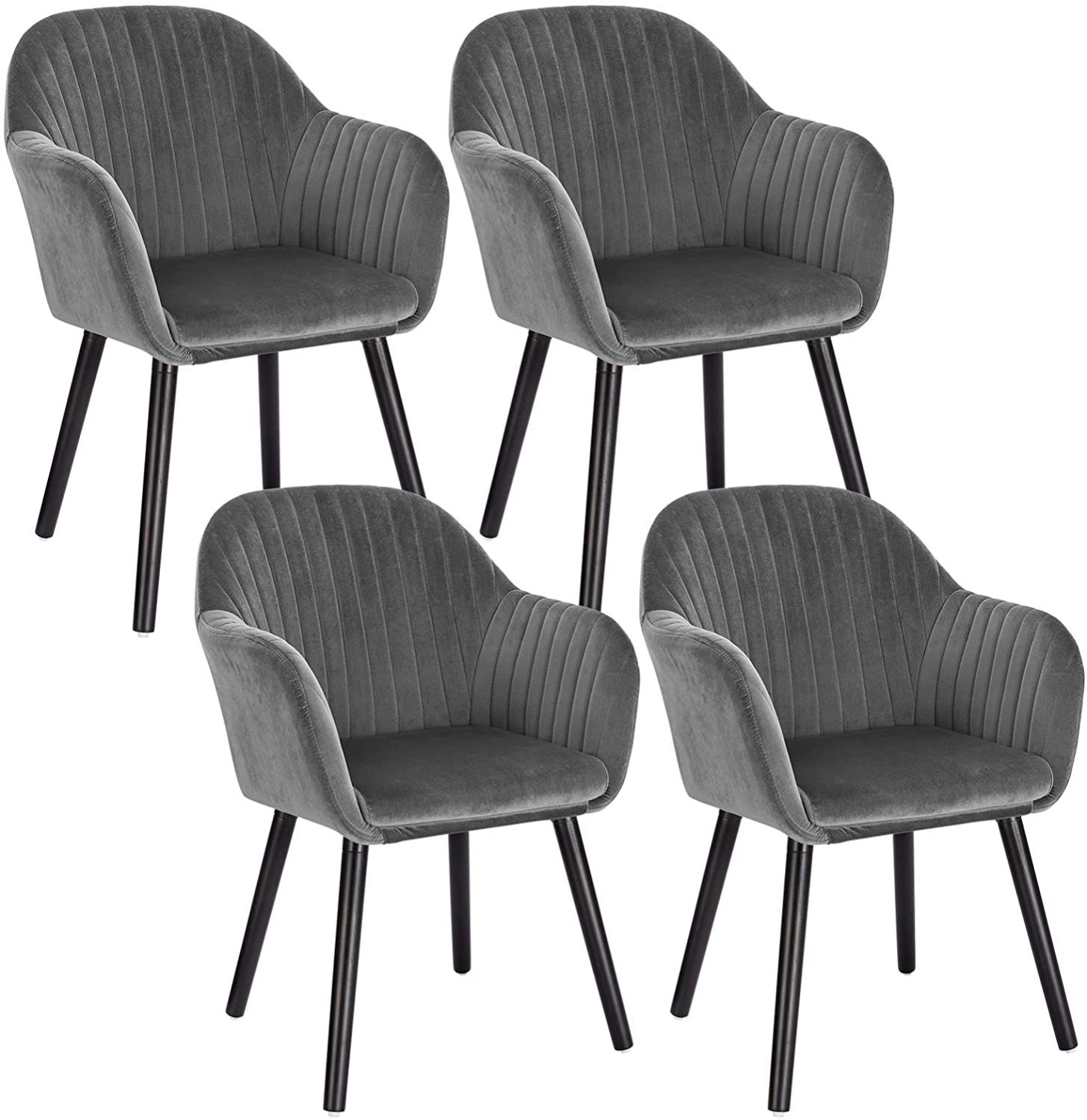 Lot De 6 Chaises Salle à Manger Aspect Velours Gris - Style Rétro, Piétement Métal