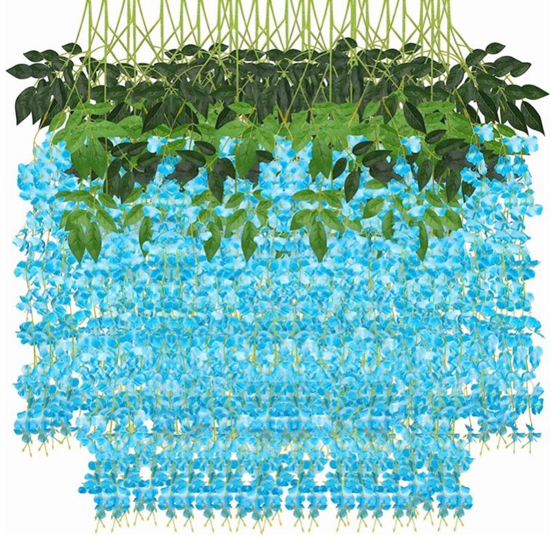 Glicine Finto 12 Pezzi Glicine Fiori Artificiali Appesi Ghirlanda Vite Rattan Fiori Finti Stringa Fiori Di Seta Per La Casa Giardino Decorazione Di Nozze-rosso Glicine In Vaso