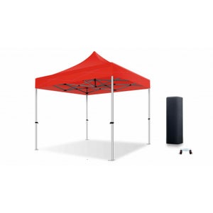 Xptent Barnum ultra-pliant, Tonnelle Professionnelle 3X3 Structure en Alu 45mm Toit 450g/m² Rouge Anti-feu qualité Pro+ + Sac de Transport