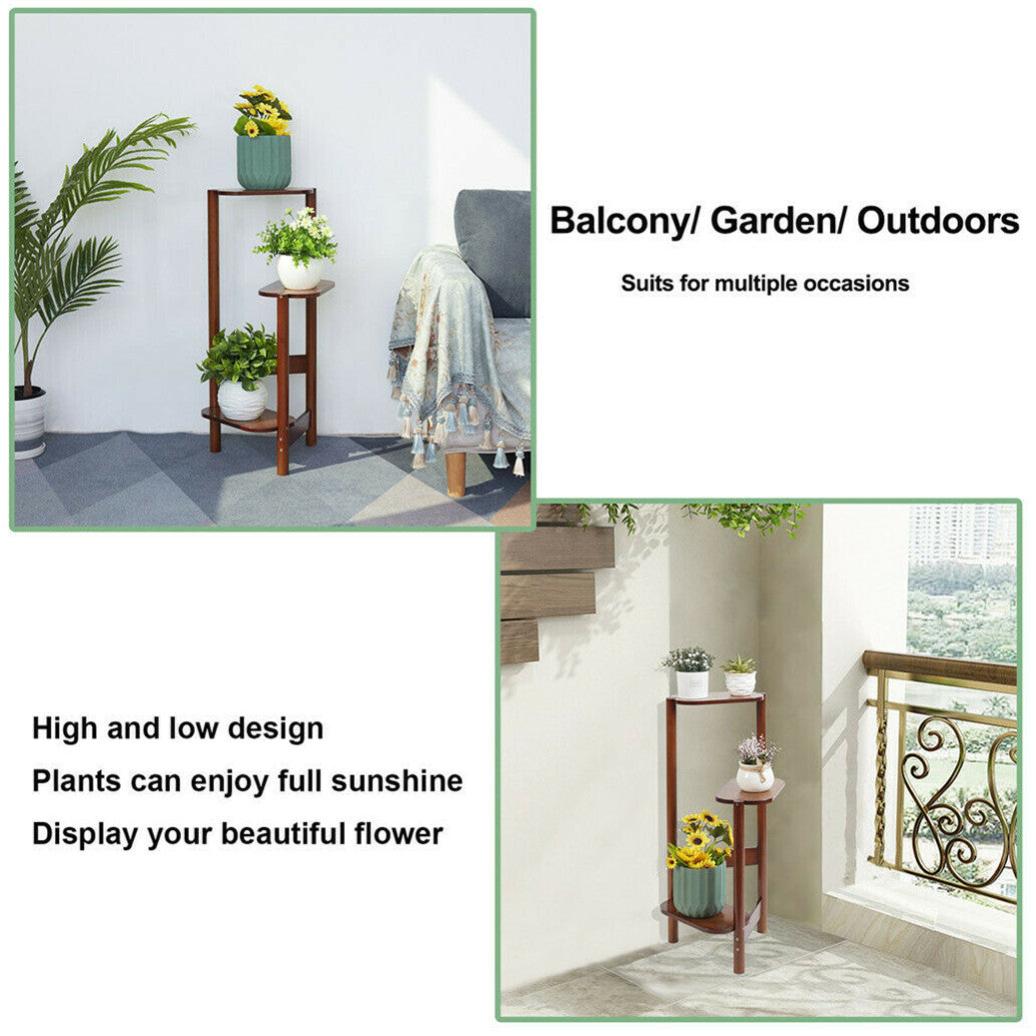 Porte Plante en Bambou Intérieur Etagère Plantes à 3 Niveaux Escalier - 4