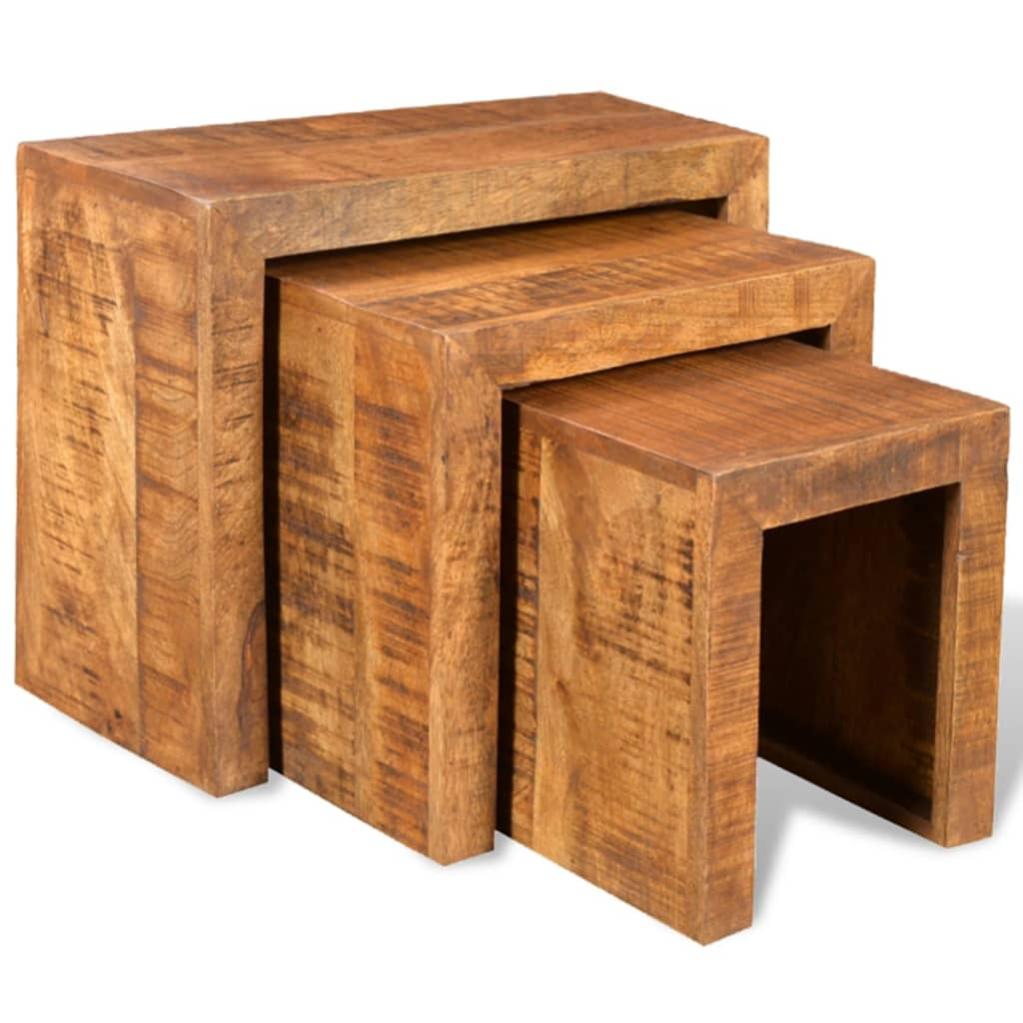 Set Di 3 Tavolini A Incastro Oakridge, Impiallacciatura Quercia, Naturale, Salvaspazio, Home Discount - 4