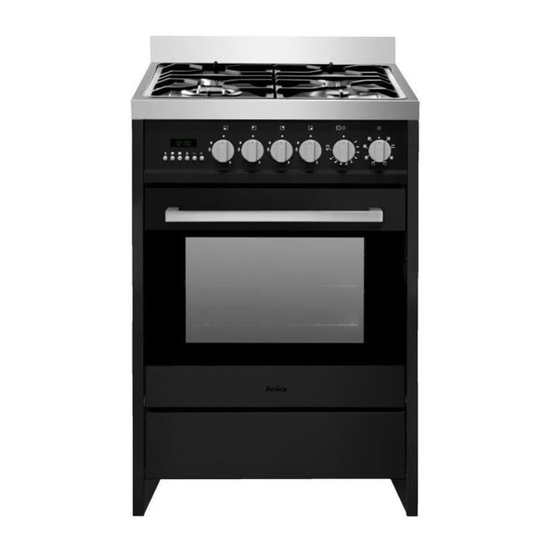 Cuisinière Mixte Amica 77L 4 Feux Noir – Pose Libre – Classe A+ – Modèle ACM7037RN