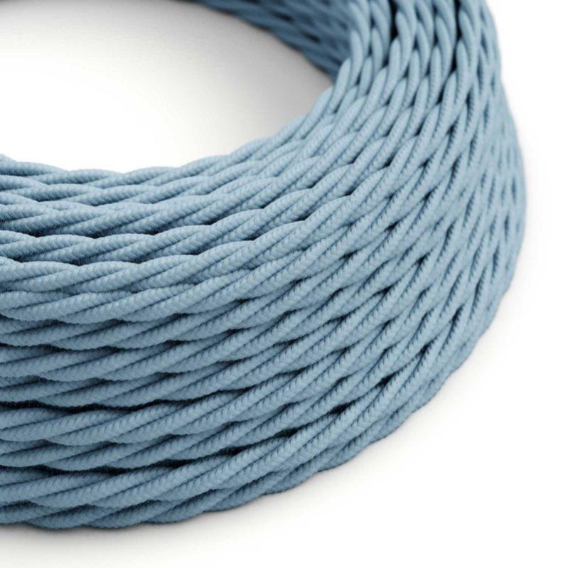Câble électrique Torsadé Textile - Tissu Coton Couleur Océan - 2x0.75mm - Longueur 5 Mètres