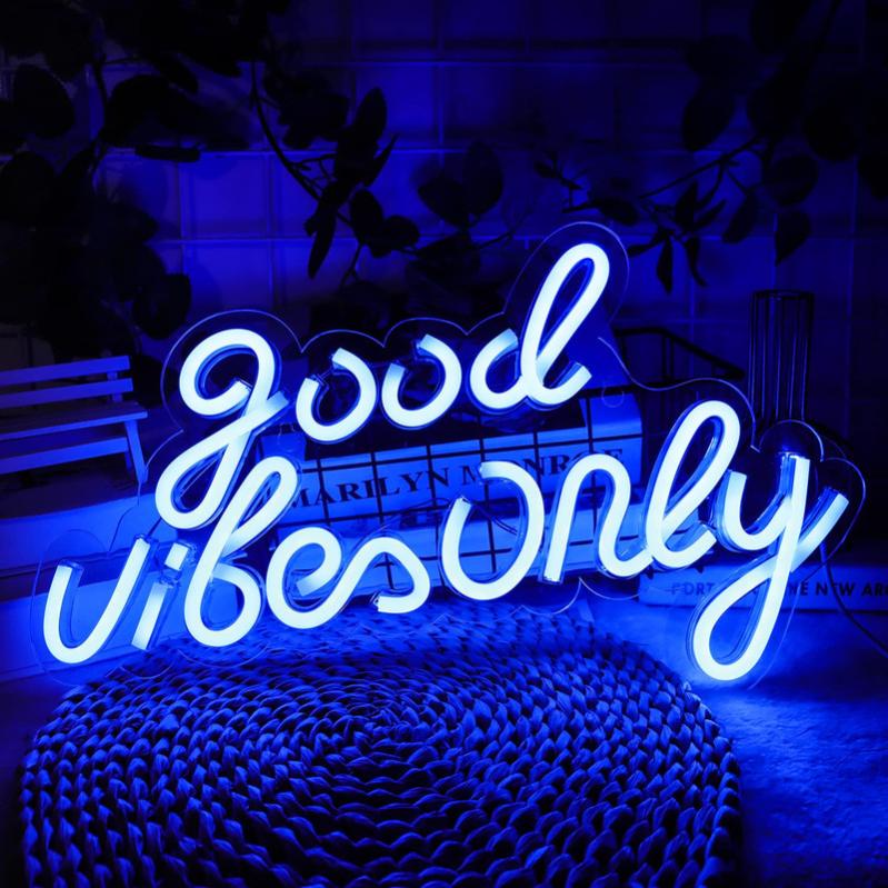 Panneau Néon LED 'Good Vibes Only' - Décoration Maison, Bar, Veilleuse - Luminosité Réglable USB - Pour Fêtes Et Déco Intérieure - 4