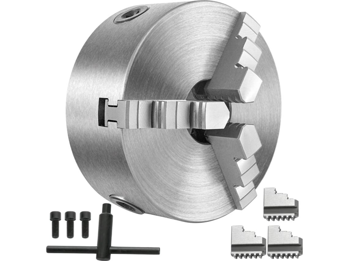 Mandrino Autocentrante Per Tornio 160 Mm - 4+4 Griffe In Acciaio, Ganasce In Ghisa, Chiave Inclusa