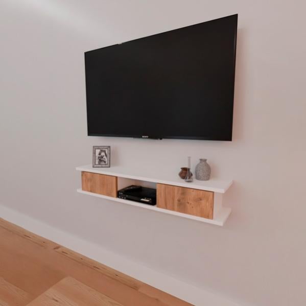 Mobile TV Sospeso 120 x 31,5 x 32,5 cm Mobile Porta TV a Parete Supporto TV a Muro con Anta a Ribalta e Scomparto Aperto - Bianco [en.casa] | Leroy Merlin