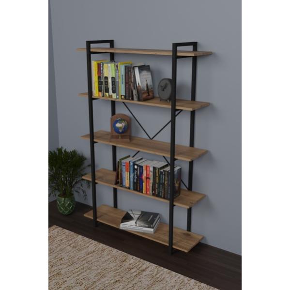 Libreria 5 Ripiani Stile Industrial 120x34x180 Jonah Rovere - 7