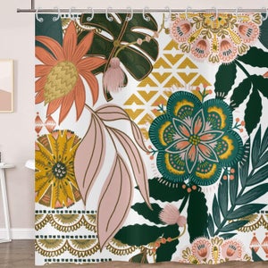 Ensemble Rideau De Douche Marguerites Blanches – 4 Pièces, Motif Rétro, Avec Tapis Et Coussin WC