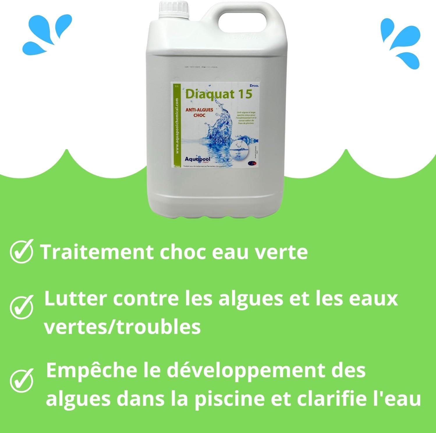 Algicide Anti Algues Piscine, rattrapage Choc Eau Verte, Anti Eau Verte/Trouble 5L - 3
