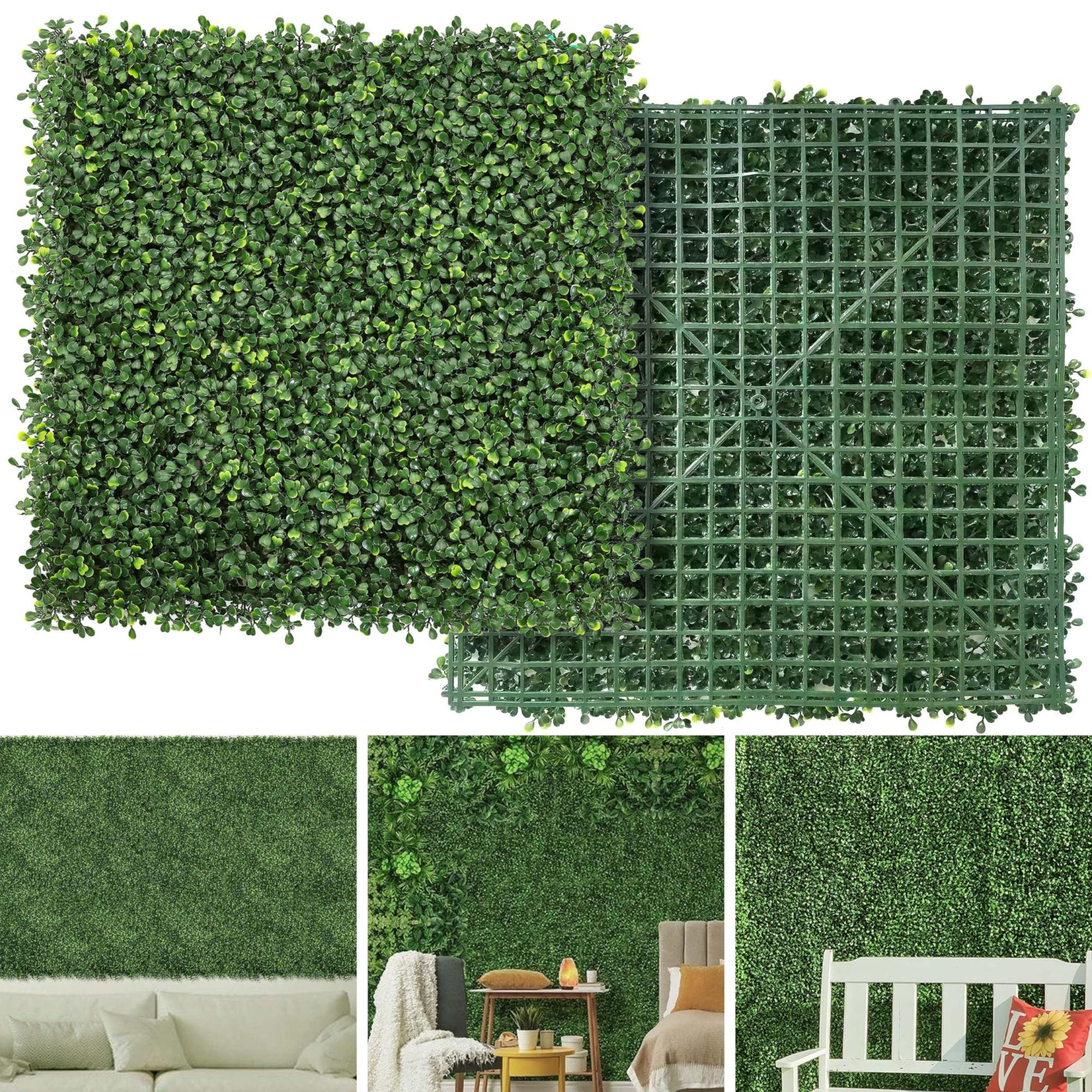 Paneles de Pared de Césped Artificial de 12 Piezas, Paneles de Boj Artificial, Pantalla de Cobertura de Privacidad con protección Solar, 25 x 25 cm - 3