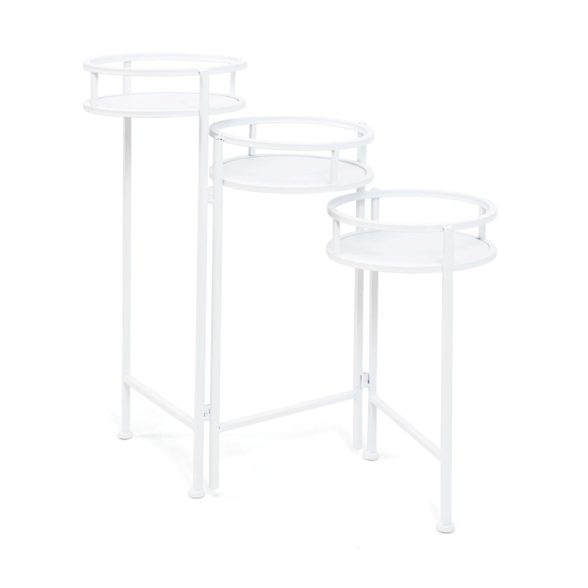 Mesa Auxiliar De 3 Niveles Con Estantes Flotantes - Metal Blanco Y Madera De Roble - 57,5x40x50,5 Cm - Estilo Industrial