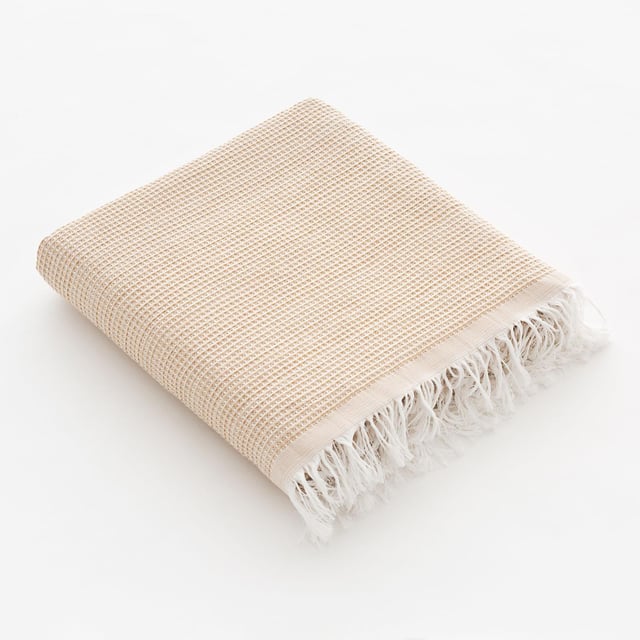 Fouta de plage lisse, paréo en coton léger et doux au toucher avec franges 190x180cm en coloris Beige