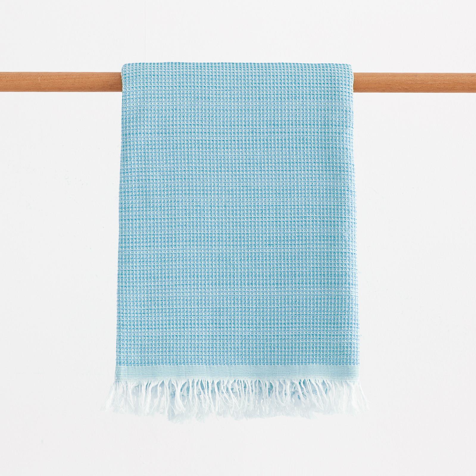 Fouta de plage lisse, paréo en coton léger et doux au toucher avec franges 190x180cm en coloris Bleu - 2