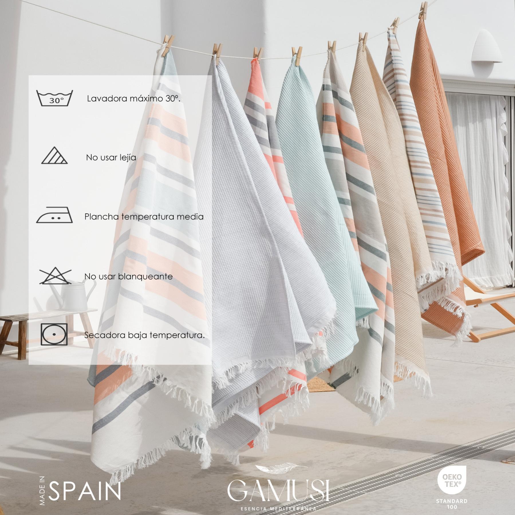 Fouta de plage lisse, paréo en coton léger et doux au toucher avec franges 190x180cm en coloris Bleu - 3