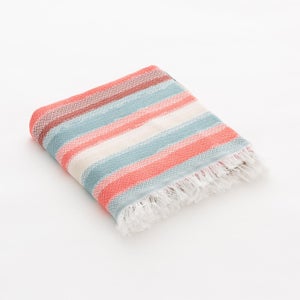 Paréo Léger En Coton Imprimé Main – Sarong, Foulard, Tenture Murale, 190 X 120 Cm, Bleu/moutarde