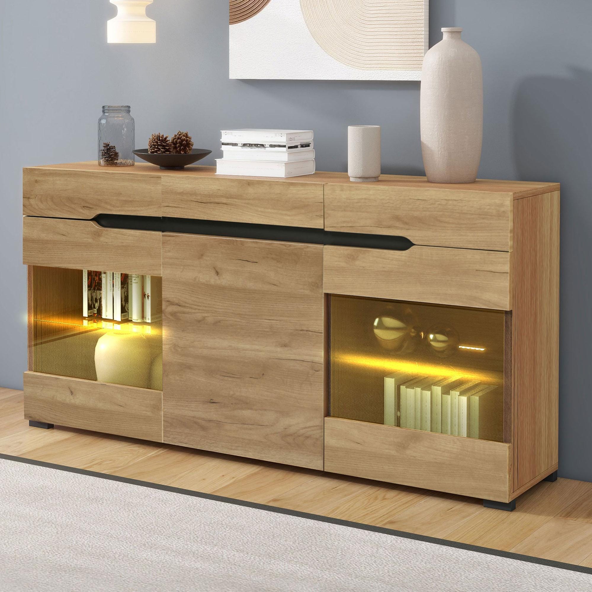 URBAN MEUBLE Buffet LED Pour Salon Avec 3 Portes Et 3 Tiroirs Leroy urban-meuble-buffet-led-pour-salon-avec-3-portes-et-3-tiroirs-leroy
