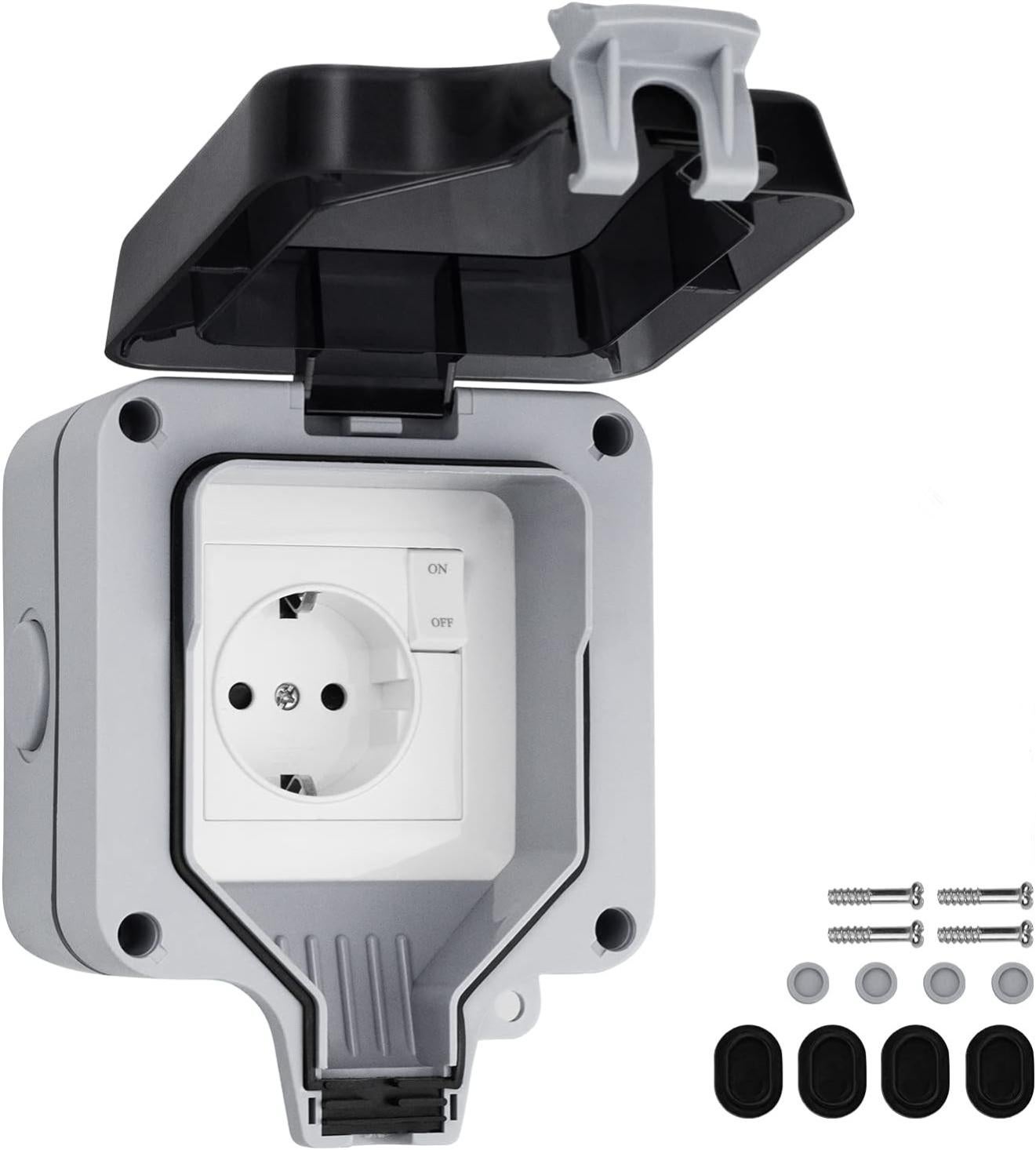 Prise Extérieure Étanche IP66 Avec Interrupteur - Pour Jardin, Cour, Balcon