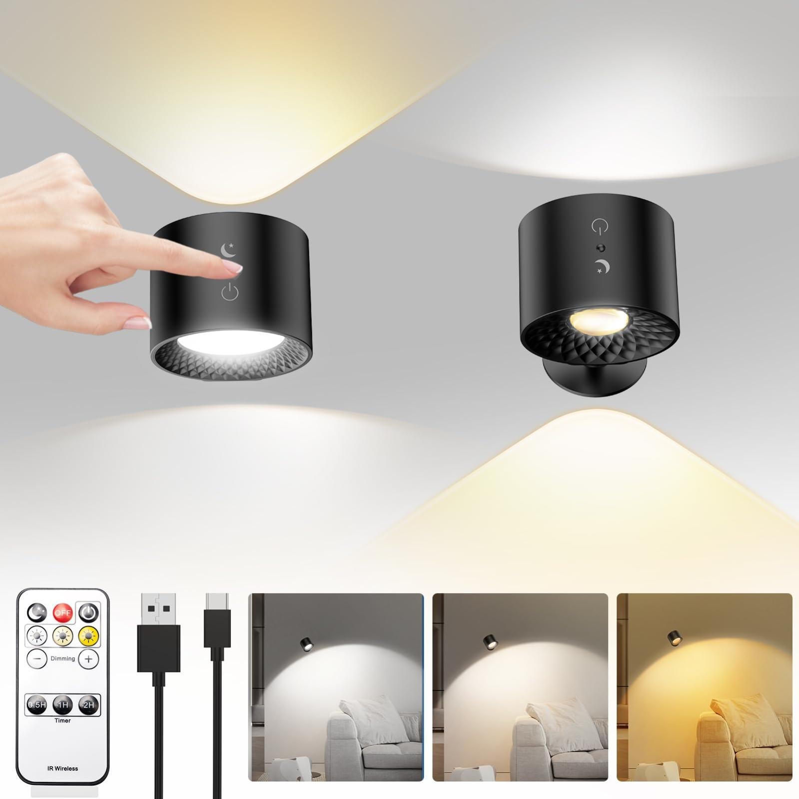 2 Pcs Applique Murale Interieur,Lampe Murale LED Rechargeable avec