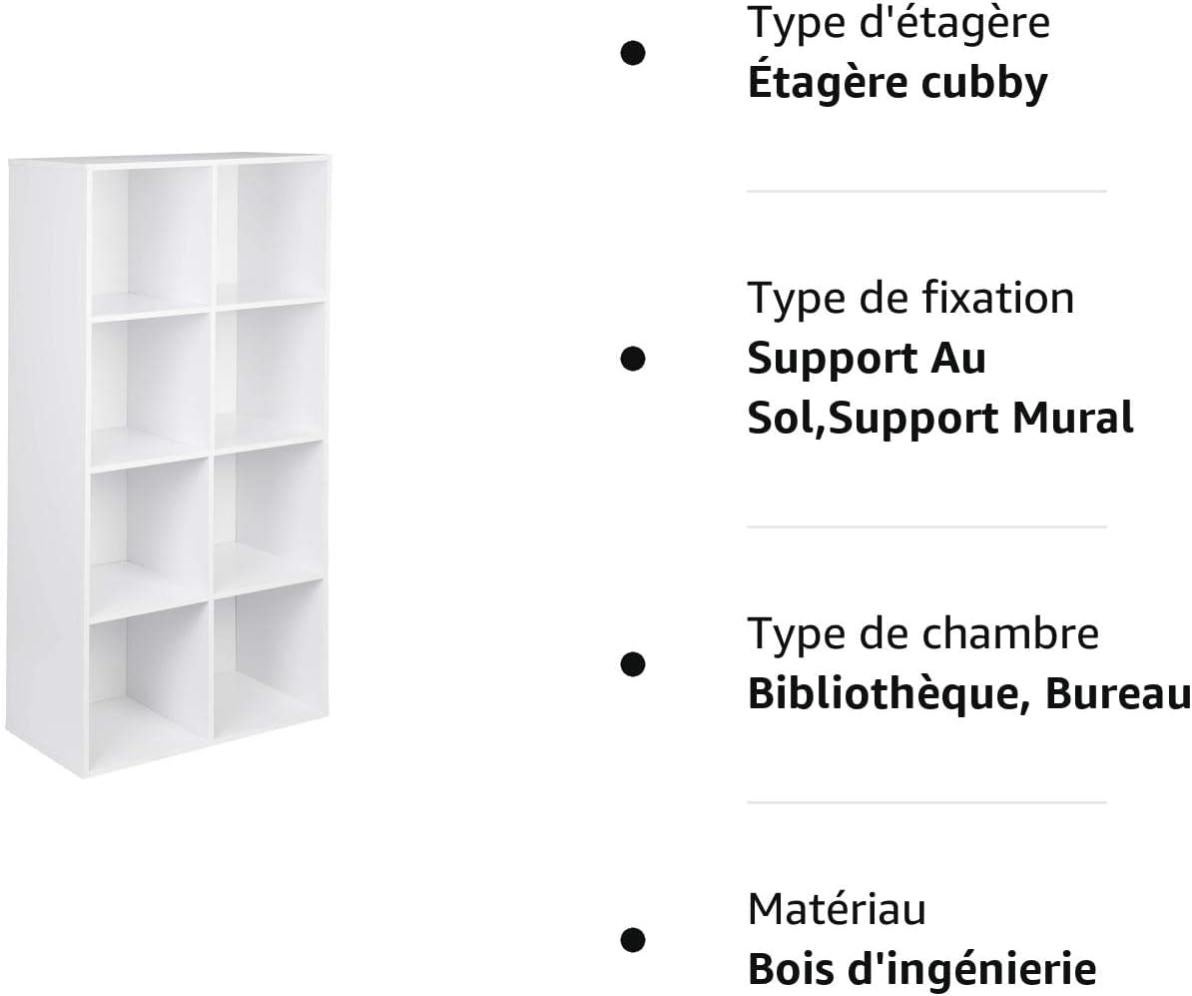 WOLTU Bibliothèque Ouverte 5 Compartiments 60×24×144 Cm – Étagère Livres & Rangement Blanc Avec Pieds Bois Massif, Style Scandinave