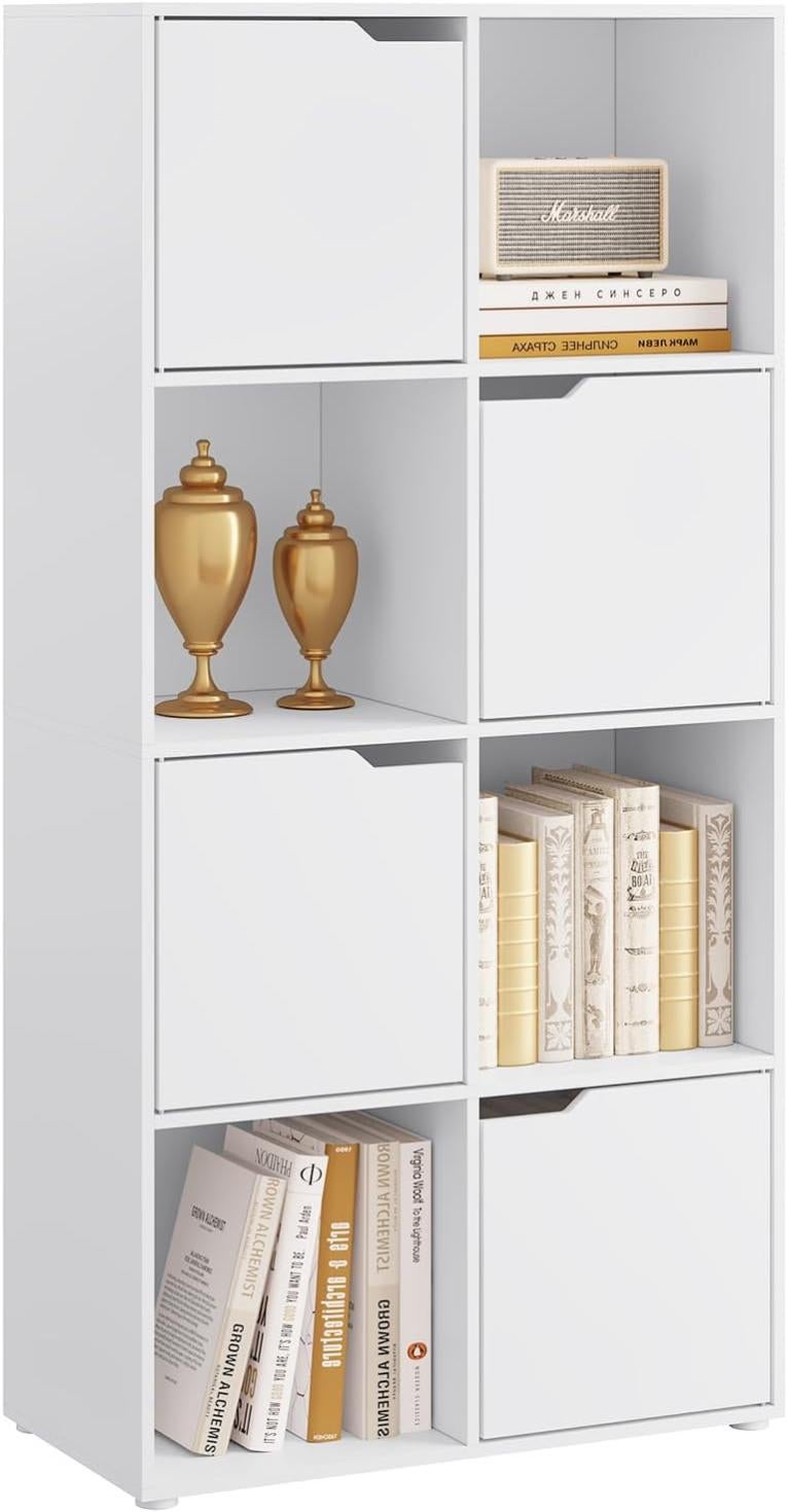 Bibliothèque 10 Casiers WOLTU 136x29x136cm - Blanc - Bois Engineering - Étagère Escalier